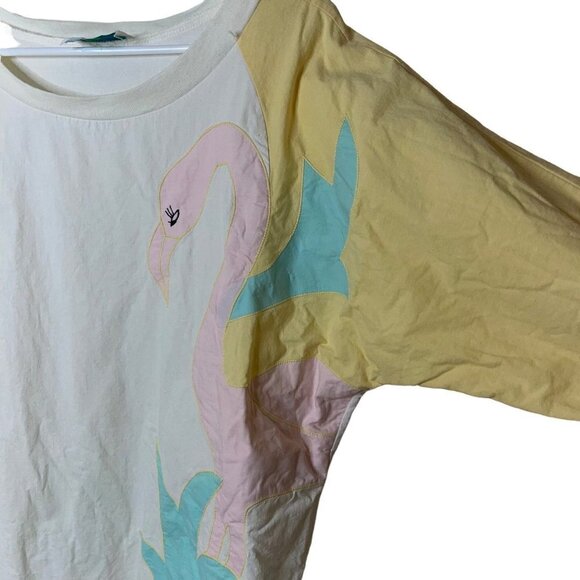 Coco Bay Miami Vintage Womens Top Size Large White Long Sleeve Flamingo Cotton - Picture 8 of 11